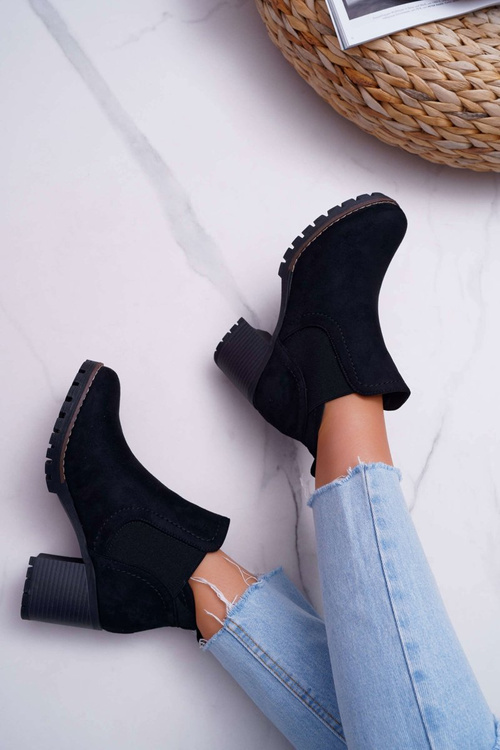 Botki Damskie na Słupku Zamszowe Czarne Shanto