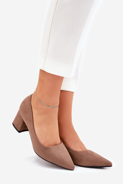 Czółenka Damskie Ze Szpiczastymi Noskami Na Słupku Khaki Merinette