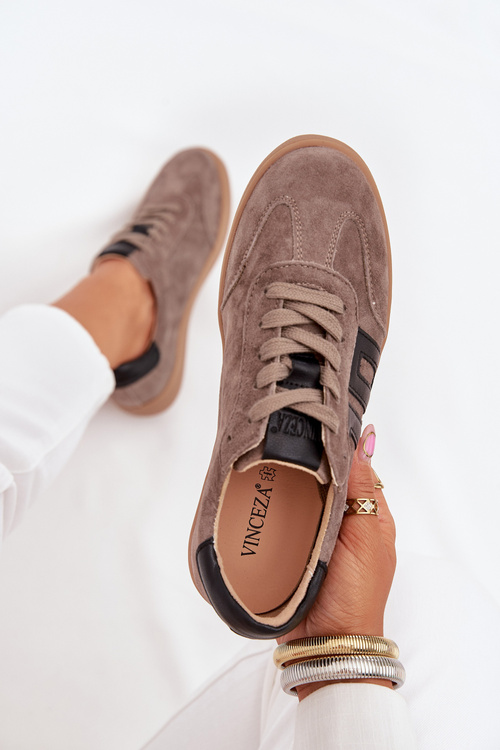 Zamszowe Sneakersy Damskie Vinceza 79557 Ciemnobeżowe