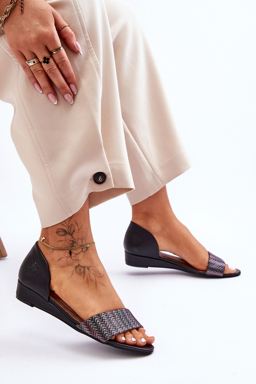 Skórzane Sandały Maciejka 1971-65 Czarne