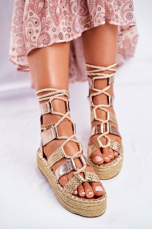 Sandałki Damskie Na Platformie Espadrylu Złote Eromica