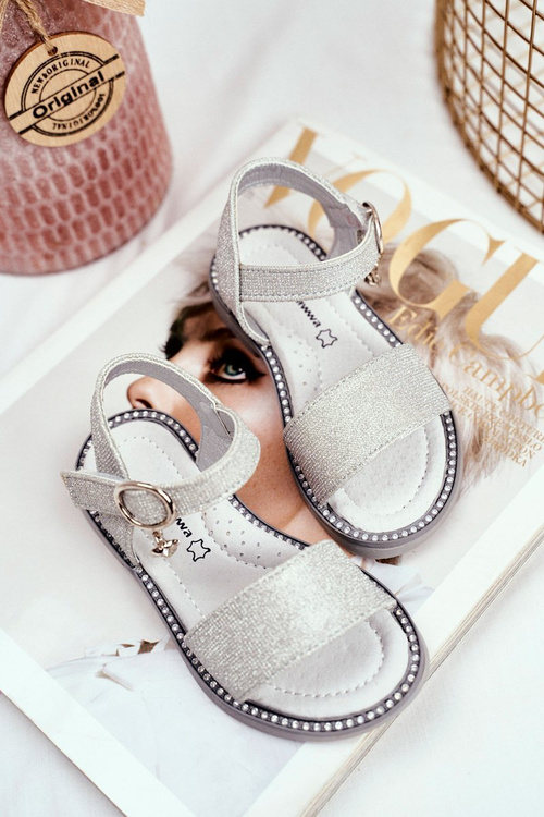 Sandały Dziecięce na Rzepy Srebrne Brokat Verden