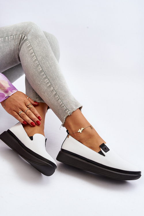 Damskie Espadryle Skórzane Na Platformie Białe Tigera