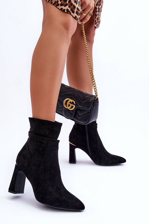 Zamszowe Botki Na Słupku Czarne Mellamene