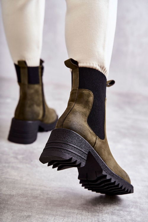 Damskie Ocieplane Botki Na Obcasie Zielone Abella