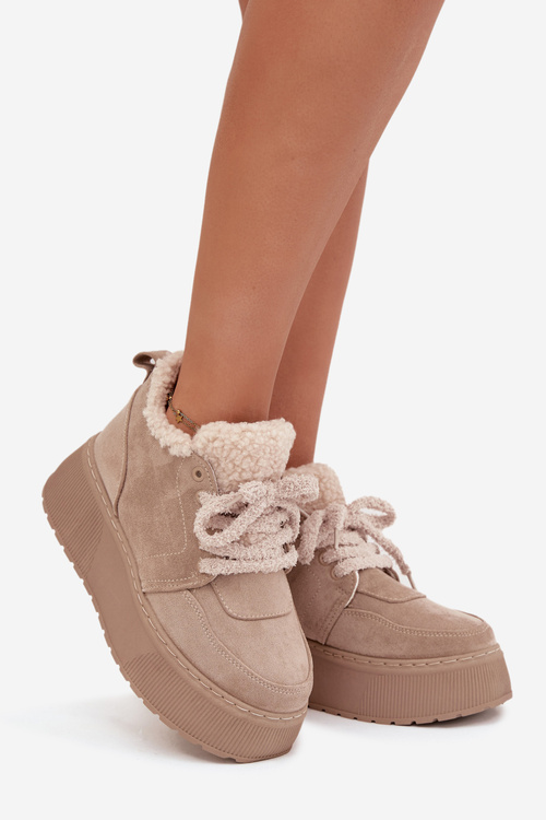 Śniegowce Damskie Na Platformie Z Futerkiem Typu Baranek Beżowe Luma