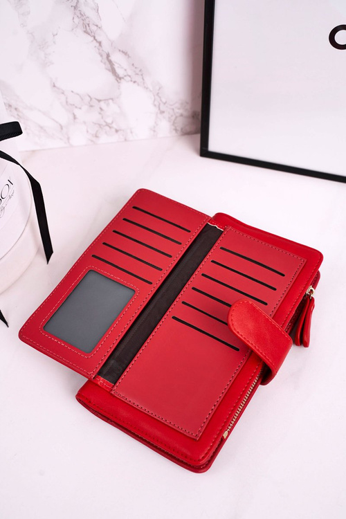 Duży Portfel Damski Z Dodatkowym Miejscem Na Karty Czerwony