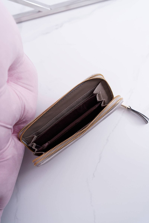 Portfel Damski Duży Szary Złoty Ozdobny Suwak