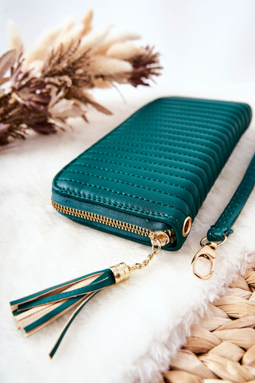 Duży Portfel Pikowany Z Paseczkiem Zielony