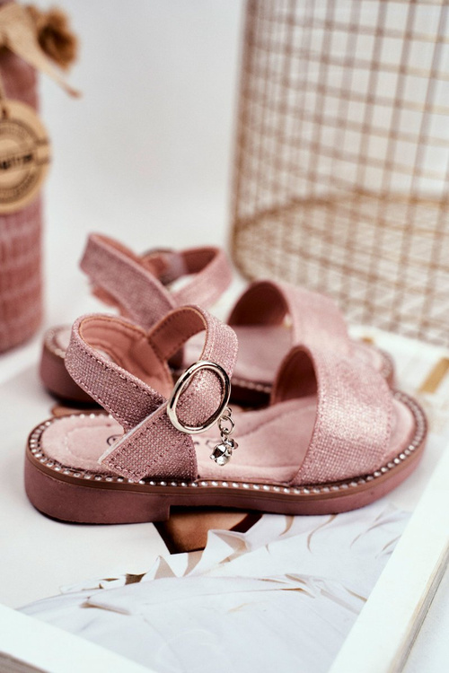 Sandały Dziecięce na Rzepy Różowe Brokat Verden