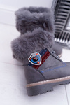 Dziecięce Chłopięce Botki Ocieplane Futerkiem Trapery Szare Cobi
