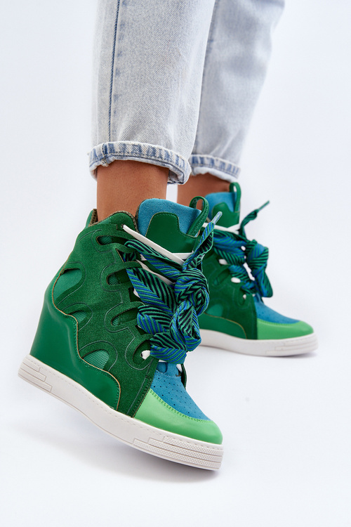 Damskie Sneakersy Na Koturnie Zielone Leoppa