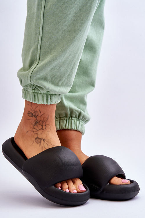 Lekkie Piankowe Damskie Klapki Na Platformie Czarne Milton