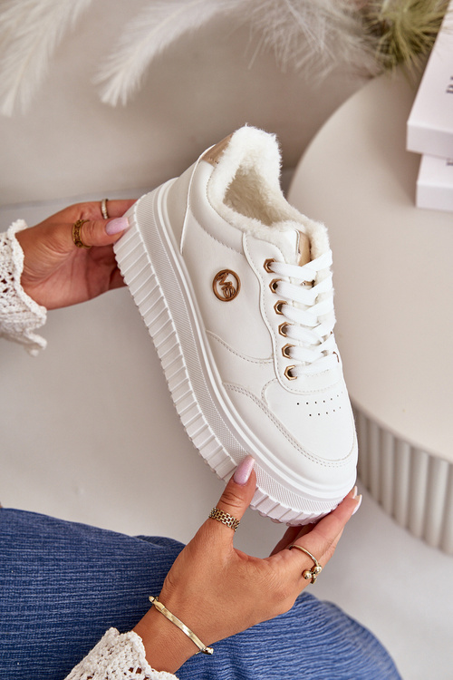 Sneakersy Buty Sportowe Damskie Ocieplane Na Masywnej Podeszwie Białe Ardiela