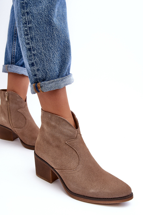 Zamszowe Botki Kowbojki Na Suwak D&A SN622-29 Ciemnobeżowe