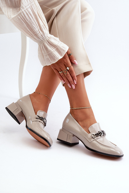 Lakierowane Czółenka Na Klocku Szare S.Barski MR38-960