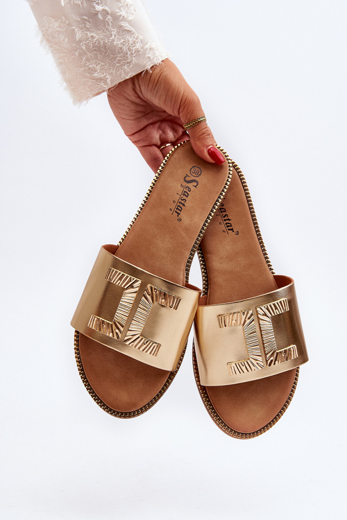 Klapki Damskie Z Ozdobą Złote Ollavia