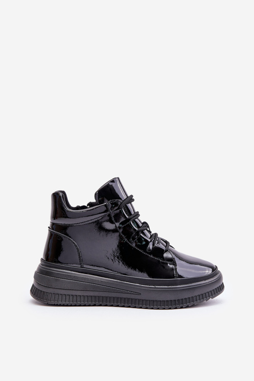 Lekkie Lakierowane Buty Sportowe Na Platformie Skóra Naturalna Artiker 55C1049 Czarne