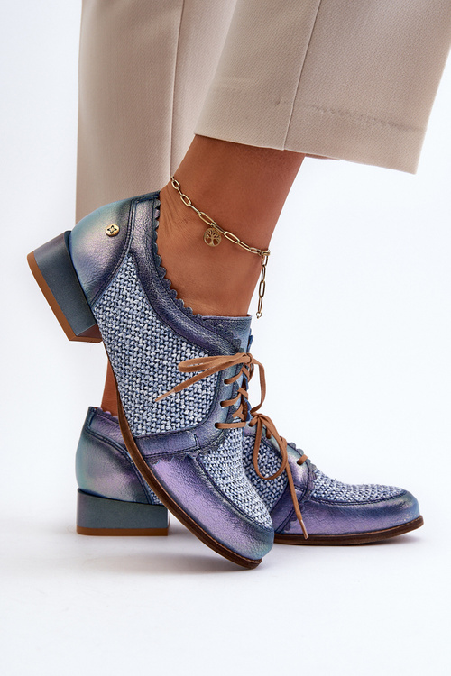 Półbuty Damskie Sznurowane Skóra Naturalna Maciejka 06452-06 Niebieskie