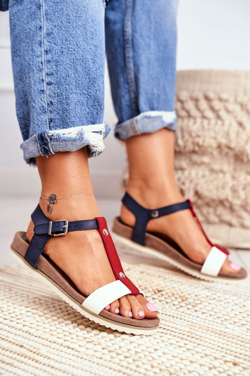 Sandały Damskie Płaskie Profilowane 8SD35-0306 Granatowe Dubi