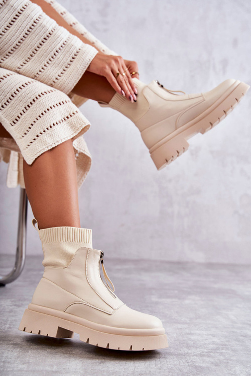 Damskie Botki Skarpetkowe Na Suwak Beżowe Shelter