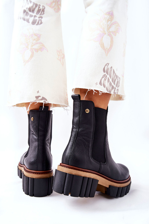 Skórzane Botki Workery Maciejka Czarne 05312-01