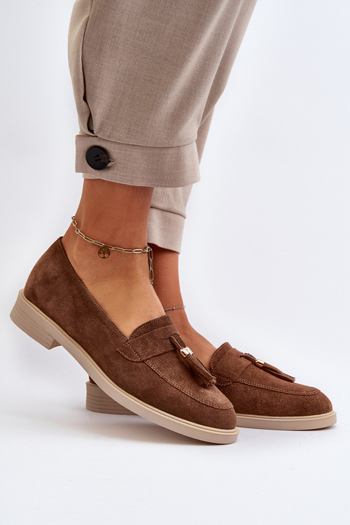 Zazoo 3420 Zamszowe Mokasyny Damskie Na Płaskim Obcasie Brązowe