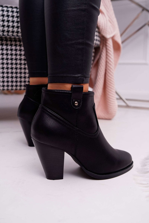 Damskie Botki Na Słupku Czarne Memfis