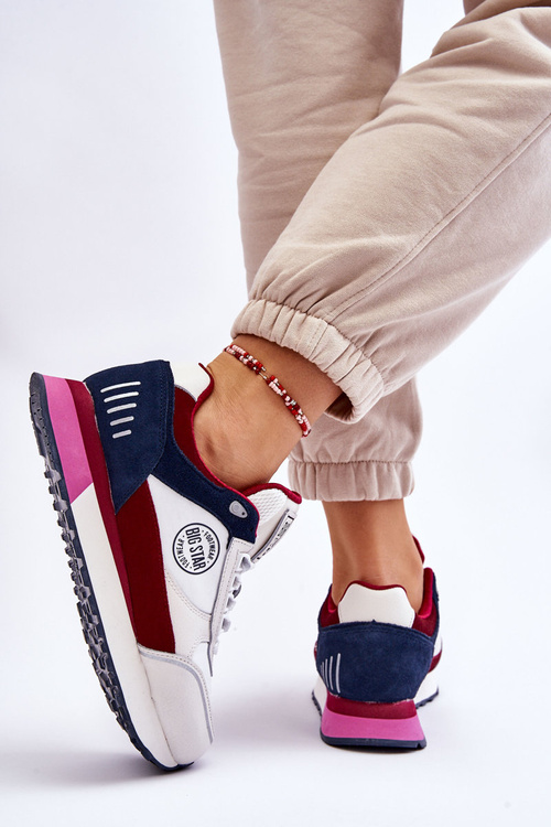 Skórzane Sneakersy Memory Foam System Big Star LL274369 Biało-Czerwone