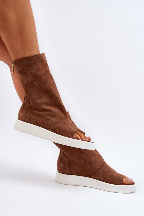 Zazoo 3441 Sandały Damskie Zamszowe Z Cholewka Brązowe