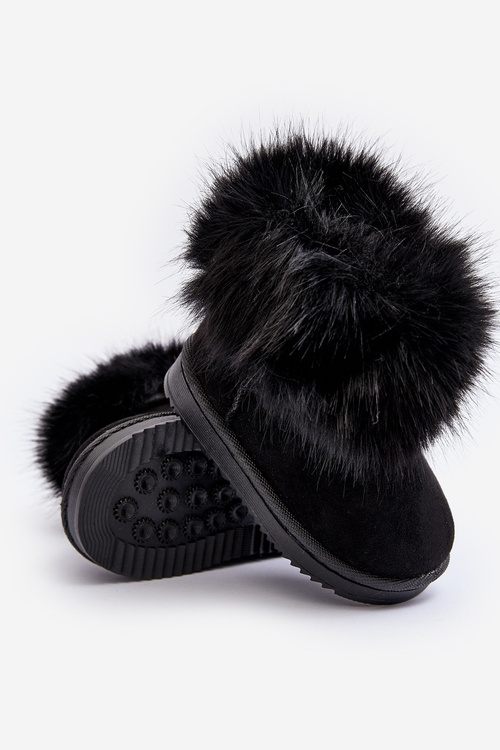 Dziecięce Ocieplane Botki Śniegowce Z Futerkiem Czarne Nohie