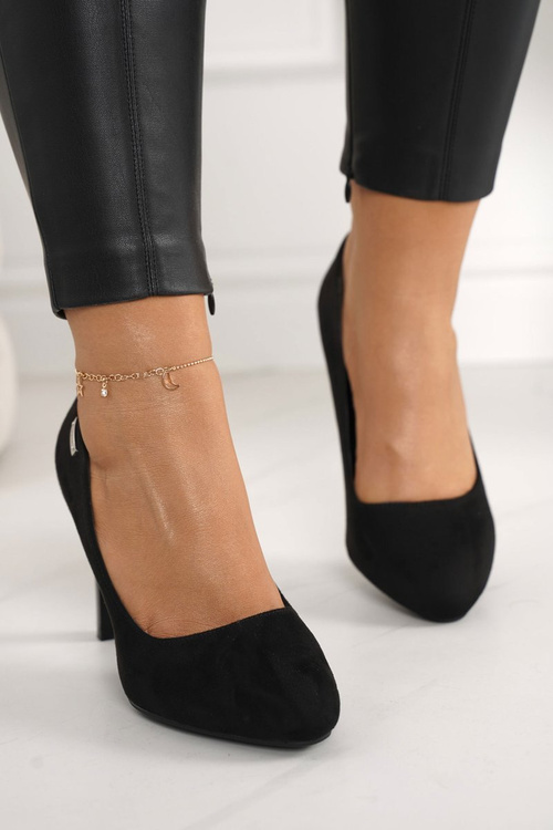 Klasyczne Czółenka Na Słupku Zamszowe Czarne Eliana