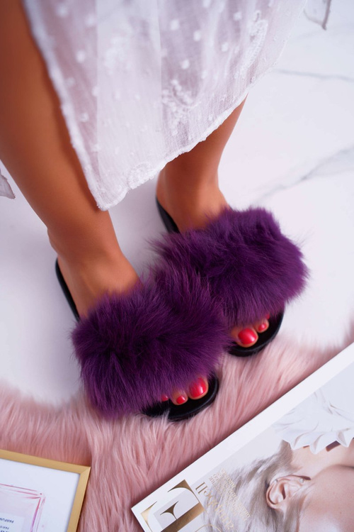 Klapki Damskie Z Futerkiem Fioletowe Mellow