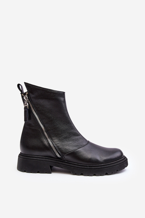 Damskie Skórzane Botki Na Płaskim Obcasie Laura Messi 2620/975 Czarne