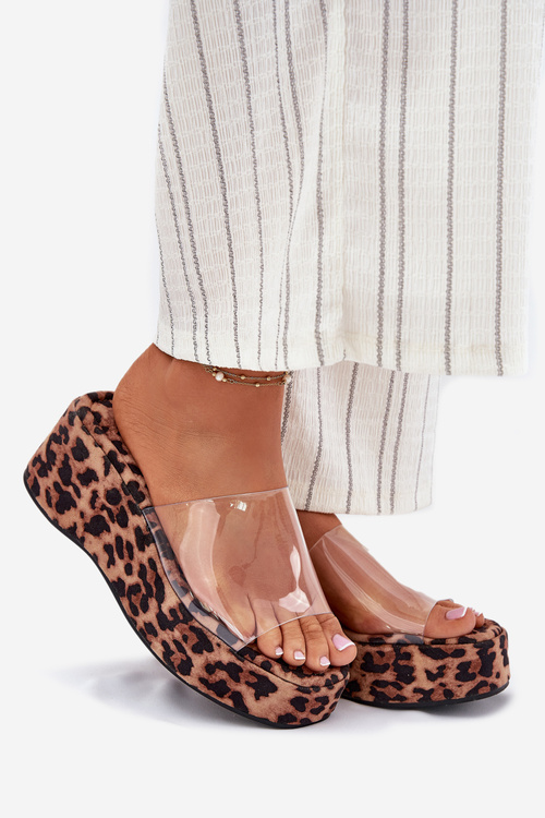 Klapki Damskie Z Transparentnym Paskiem Na Koturnie Panterka Meltiana