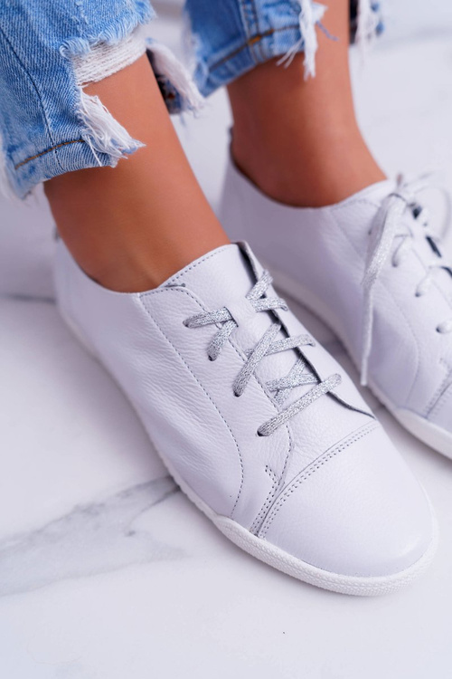 Półbuty Damskie Tenisówki Maciejka Skórzane Białe 4049A