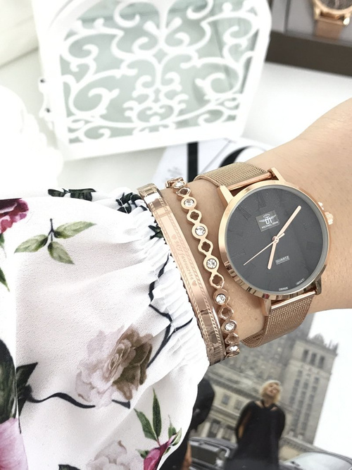 Damski Zegarek Michael John Elis Różowe Złoto / Szara Tarcza