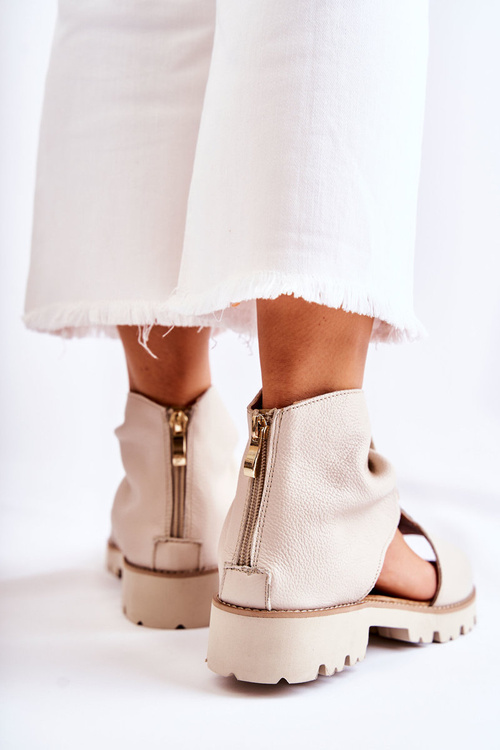 Damskie Skórzane Sandały Na Suwak Nicole 2748 Beżowe