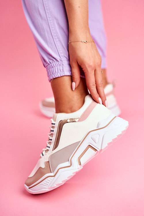 Sportowe Damskie Buty Biało Beżowe Rollen