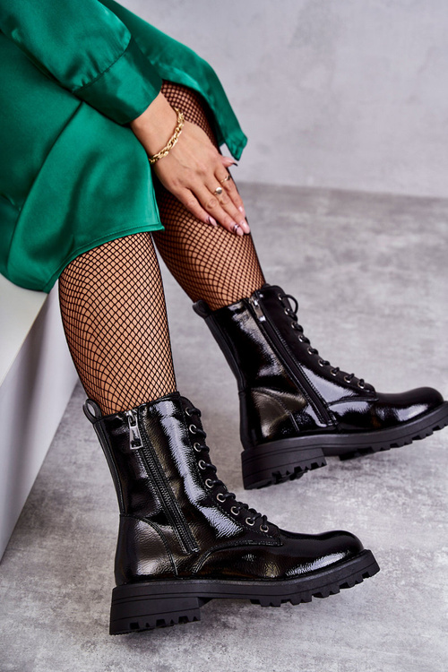 Skórzane Botki Na Płaskim Obcasie Czarne Estela