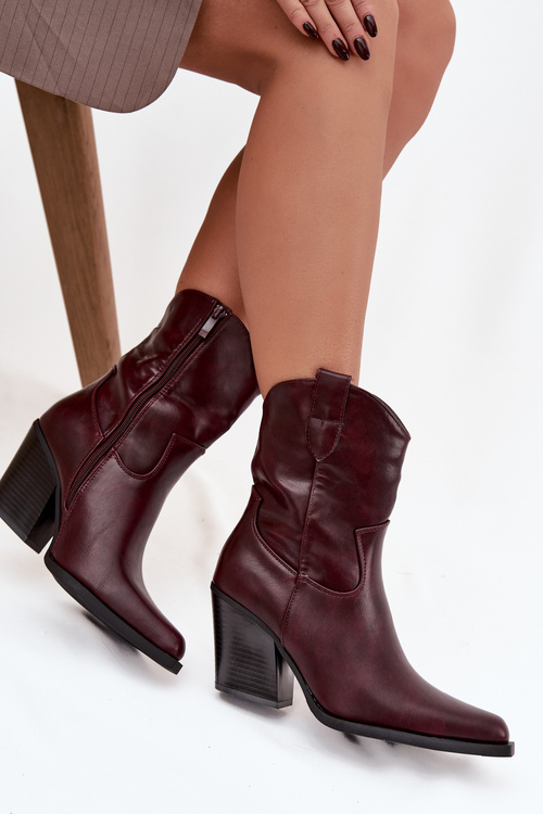 Botki Kowbojki Damskie Eko Skórzane Na Słupku Bordowe Morelia
