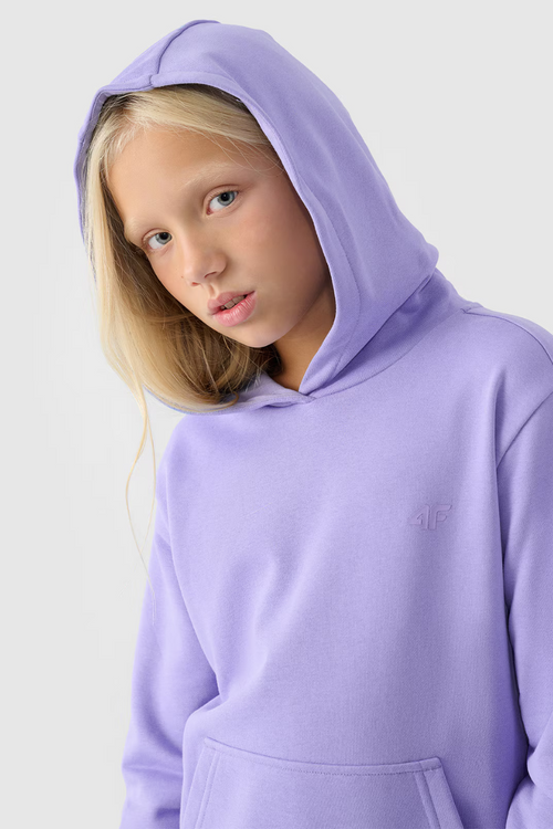 Dziewczęca Nierozpinana Bluza Z Kapturem Gładka Niebieska 4F 4FJWMM00TSWSF1316-32S