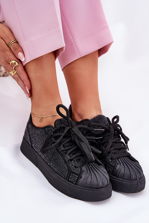 Sneakersy Damskie Ze Zdobieniem Na Platformie Czarne Eanneth