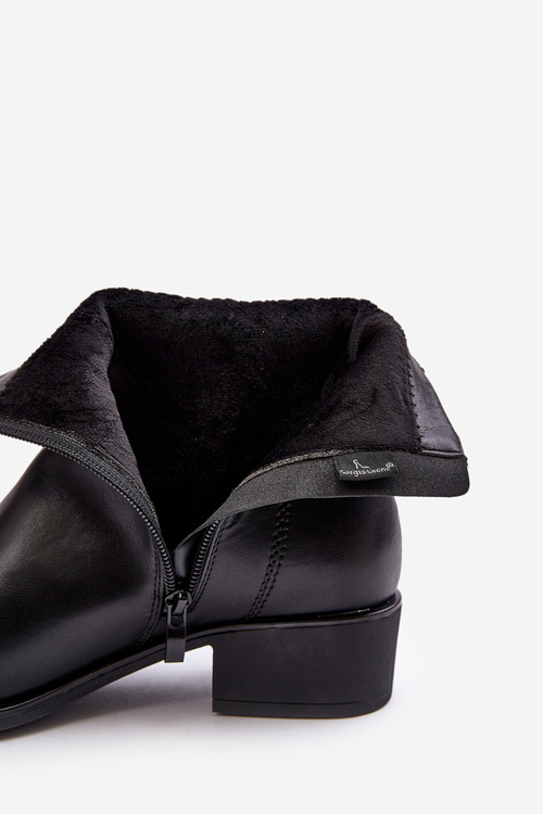 Damskie Skórzane Botki Na Suwak Czarne Semotti