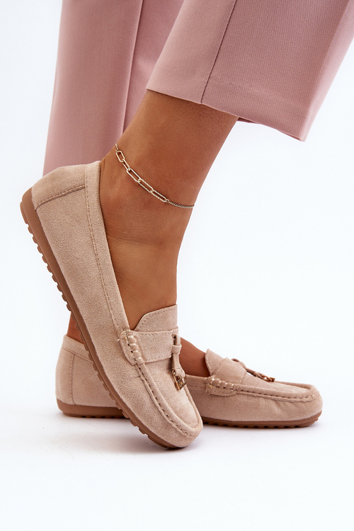 Damskie Zamszowe Klasyczne Mokasyny Beżowe Ontala