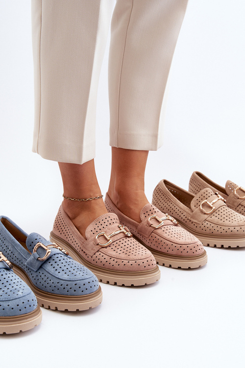 Mokasyny Damskie Ażurowe Z Ozdobą Beżowe Talesse