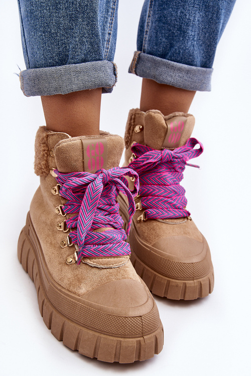 Ocieplane Botki Trapery Na Grubej Podeszwie Brązowe Ralotta