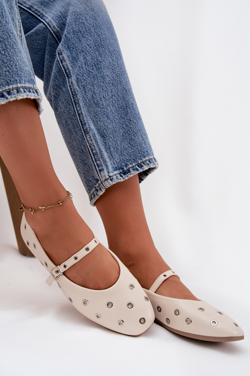 Baleriny Damskie Ze Srebrnymi Elementami Beżowe Marivon