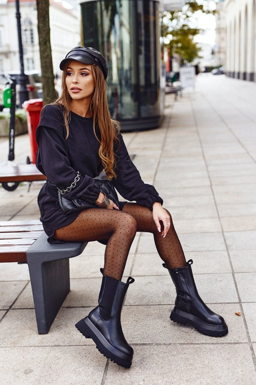 Botki Damskie Masywna Platforma Czarne Beatrice