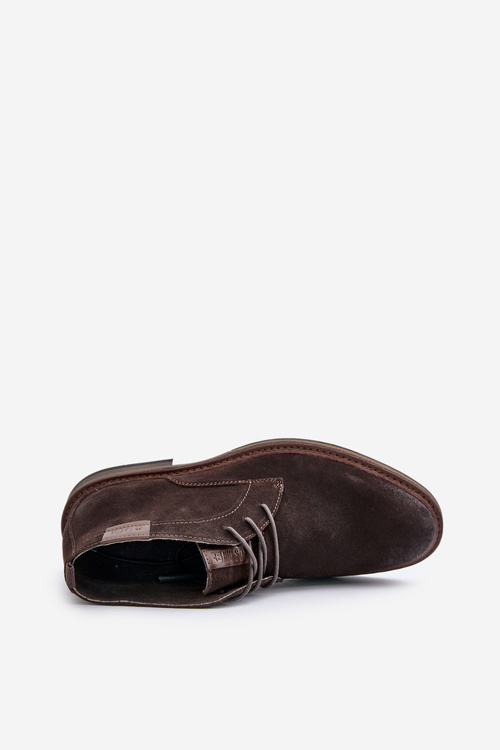 Zamszowe Botki Męskie Sznurowane Big Star OO174145 Ciemnobrązowe